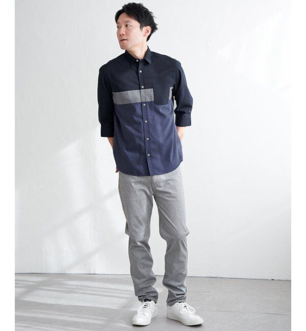 ikka「7分袖オックス胸切り替えシャツ」|シャツ・ブラウス|