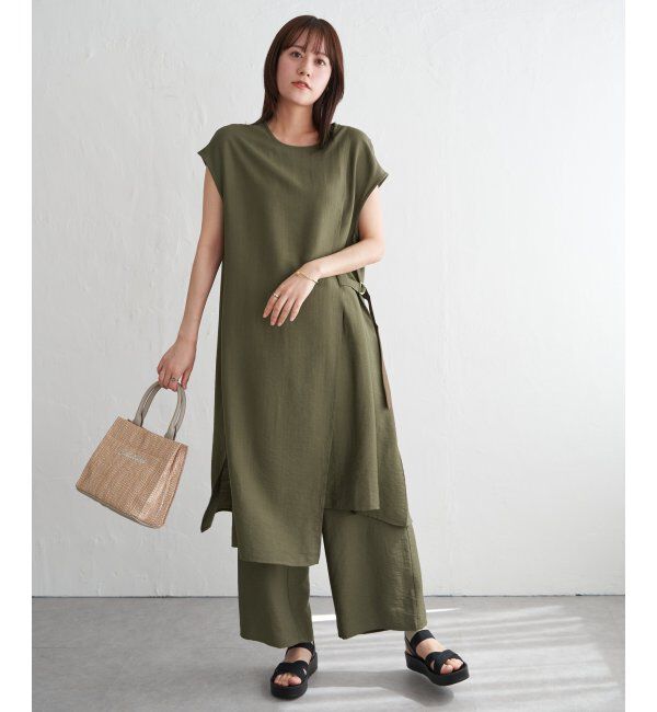 IKKA LOUNGE「【2点セット】冷感スラブワンピースセットアップ」|ワンピース|オリーブ