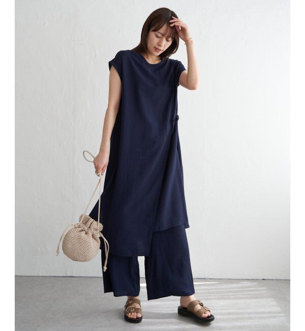 IKKA LOUNGE「【2点セット】冷感スラブワンピースセットアップ」|ワンピース|ネイビーブルー