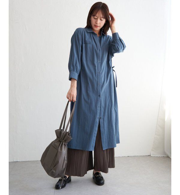 ikka「コットンスキッパーシャツワンピース」|その他|ブルー