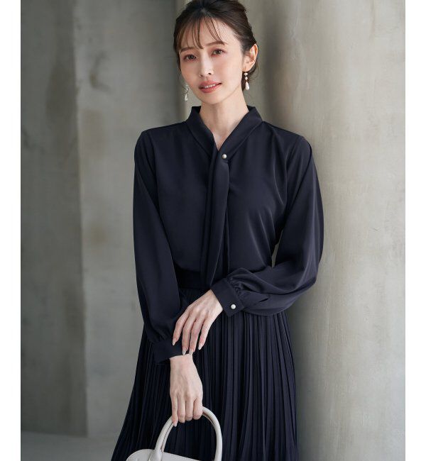 IKKA LOUNGE「ボータイデザインブラウス」|シャツ・ブラウス|ネイビーブルー