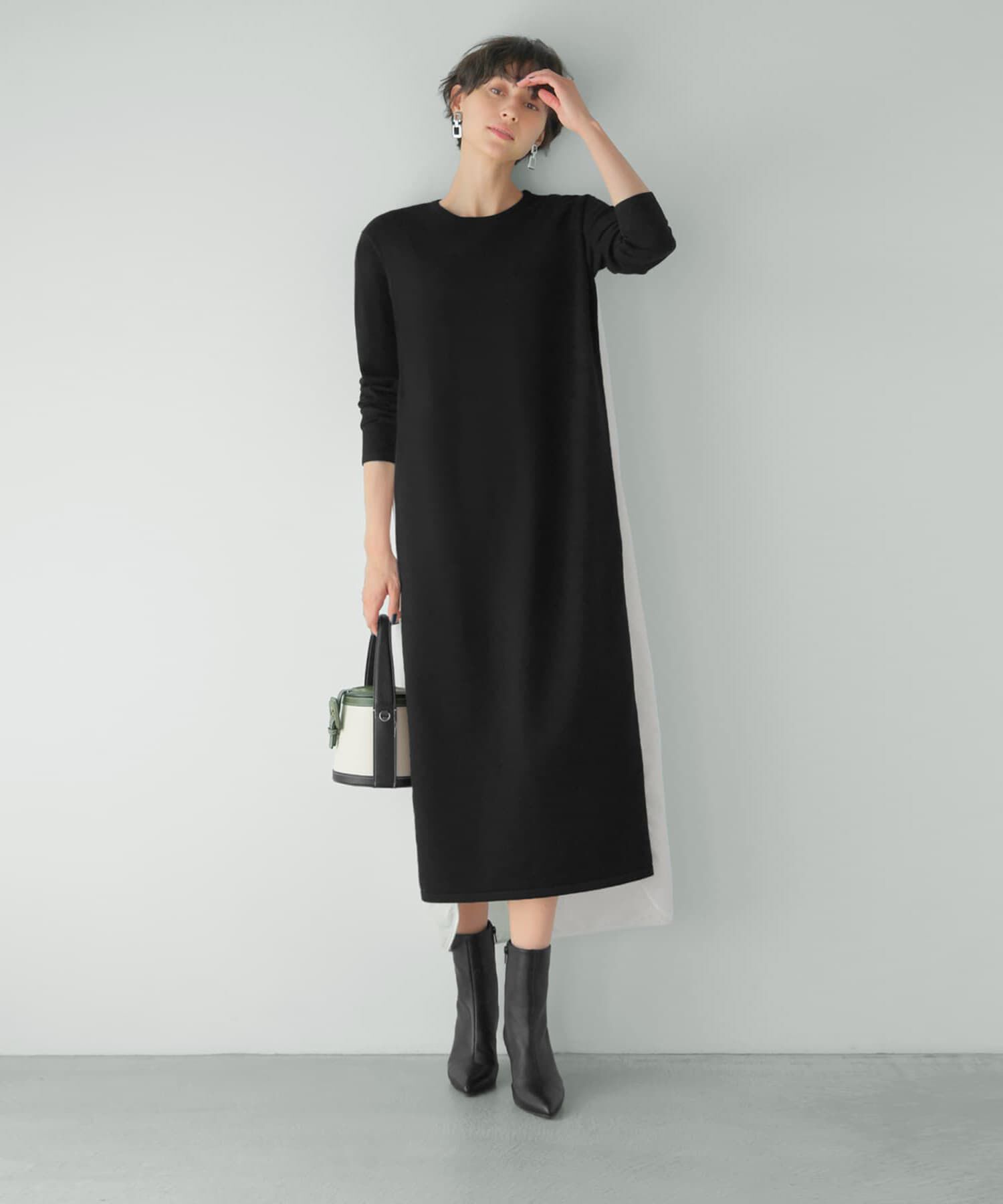 STYLE DELI「スムースハイゲージシャツ生地コンビワンピース」|ワンピース|