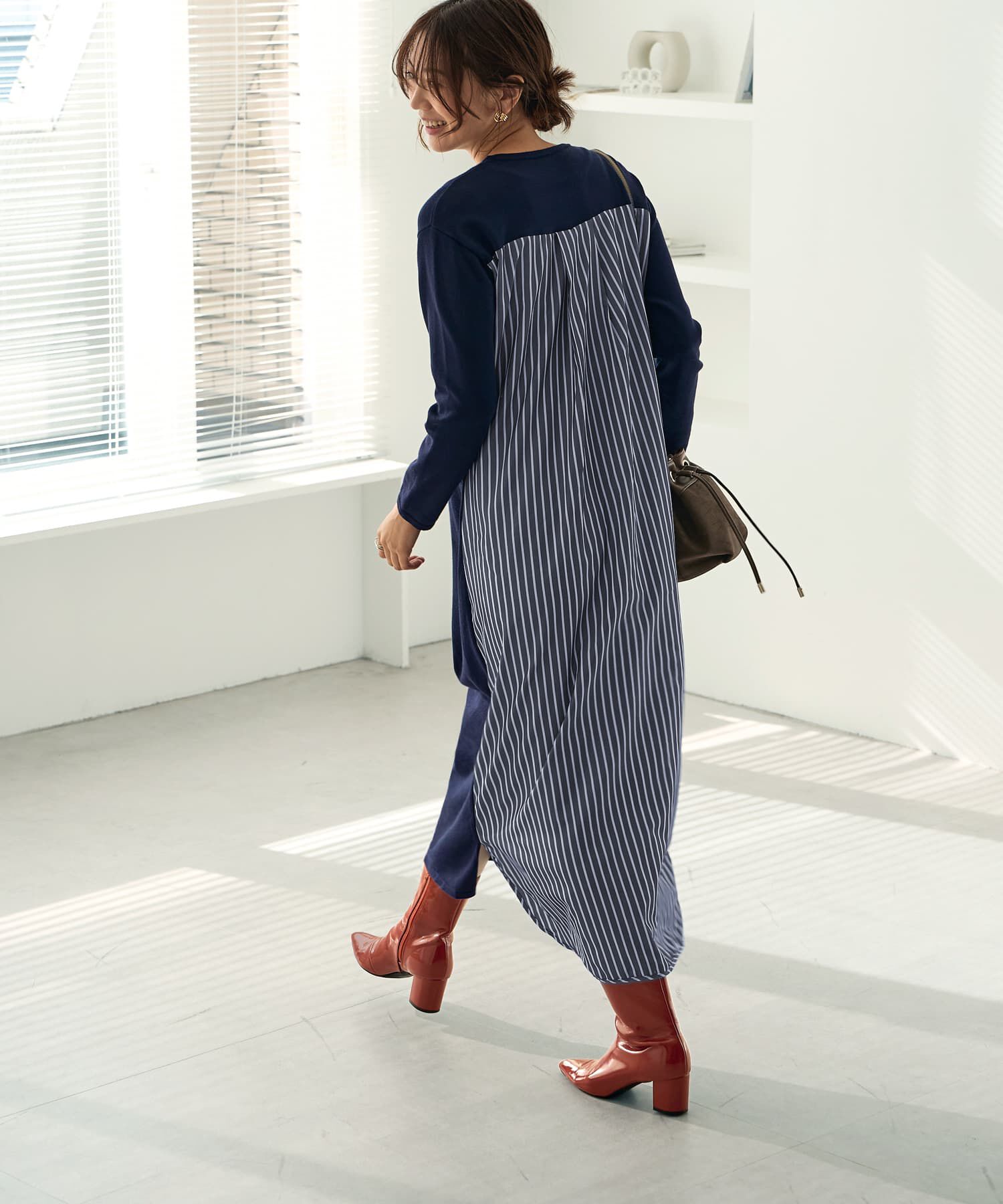 STYLE DELI「スムースハイゲージシャツ生地コンビワンピース」|ワンピース|