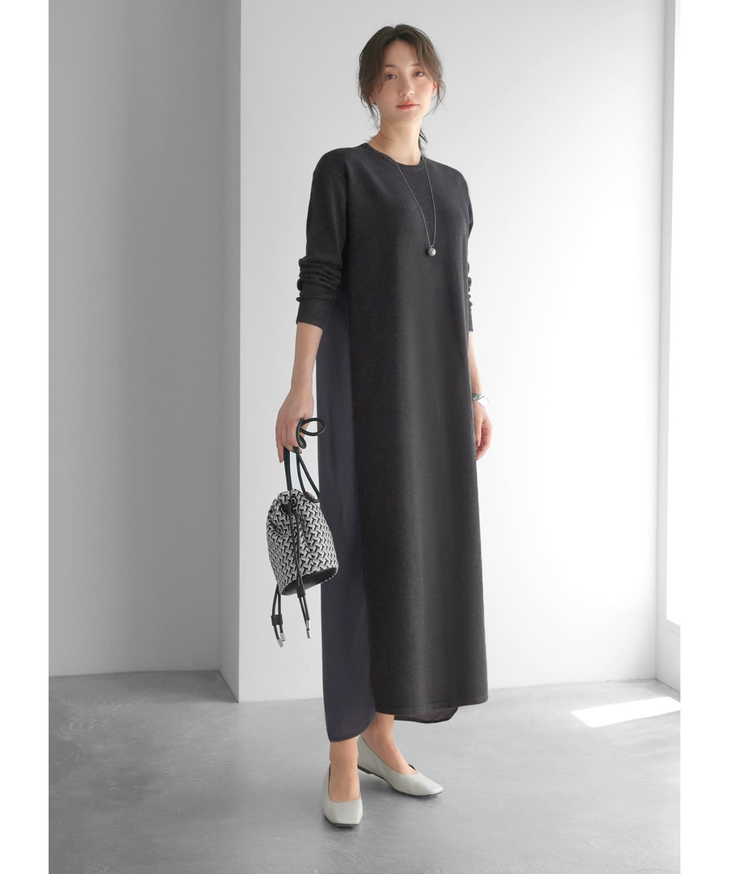 STYLE DELI「スムースハイゲージシャツ生地コンビワンピース」|ワンピース|