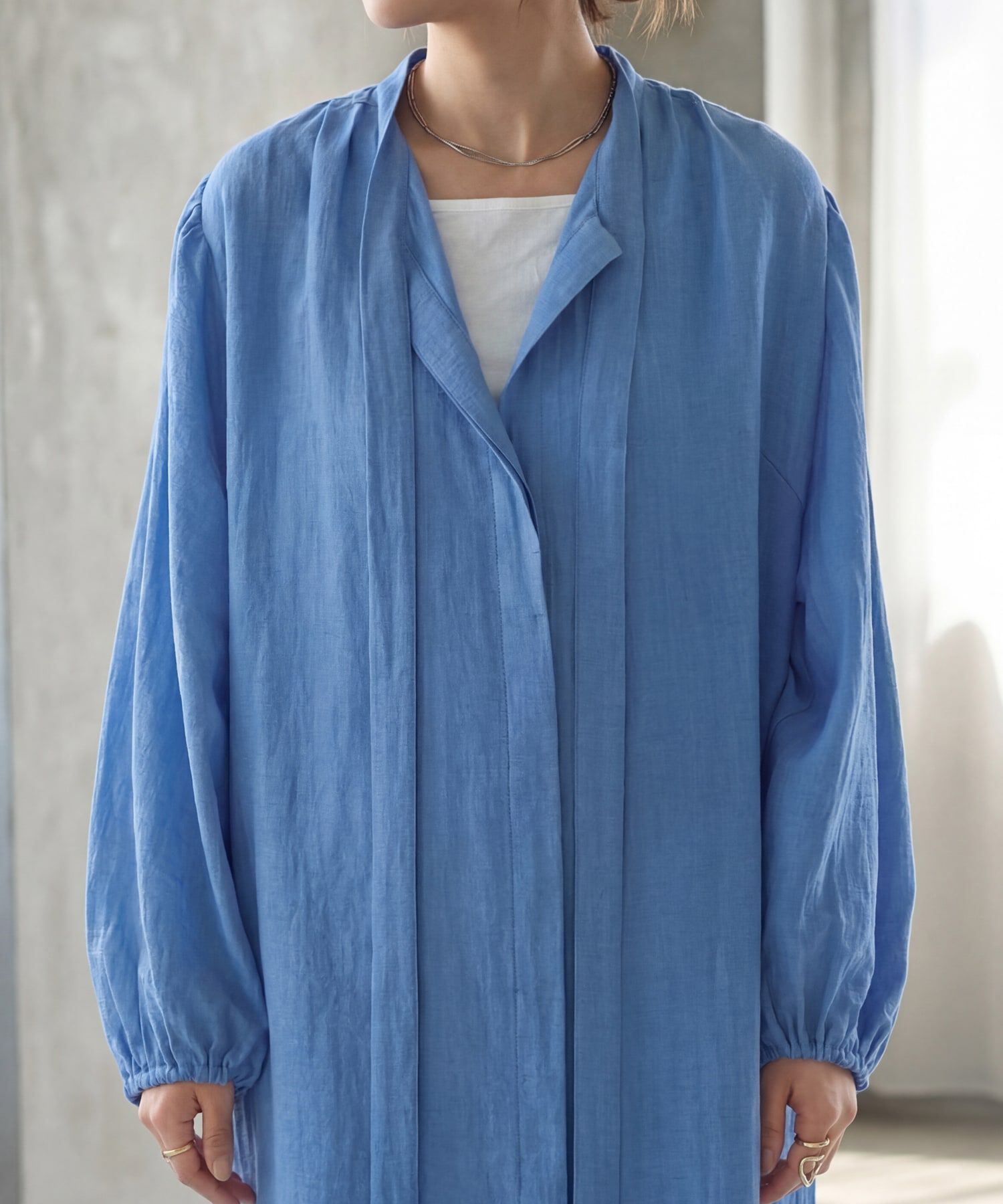 STYLE DELI「綿麻混紡ロングボウタイギャザーワンピース」|ワンピース|