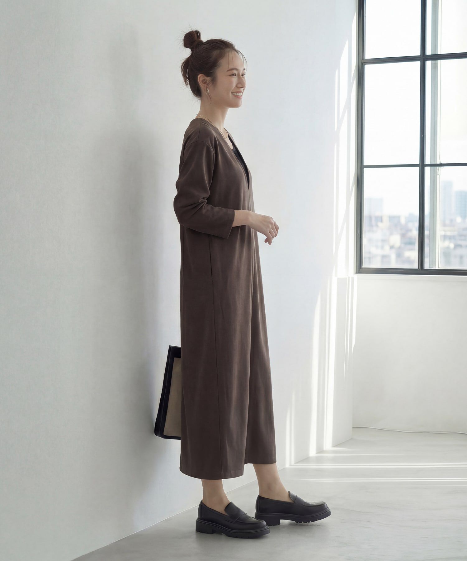 STYLE DELI「【Made in JAPAN】シルキーポンチ深Vワンピース」|ワンピース|