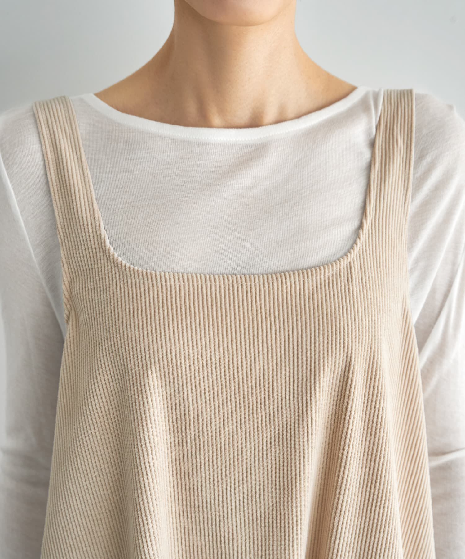 STYLE DELI「薄めコーデュロイスクエアオフジャンパースカート」|ワンピース|