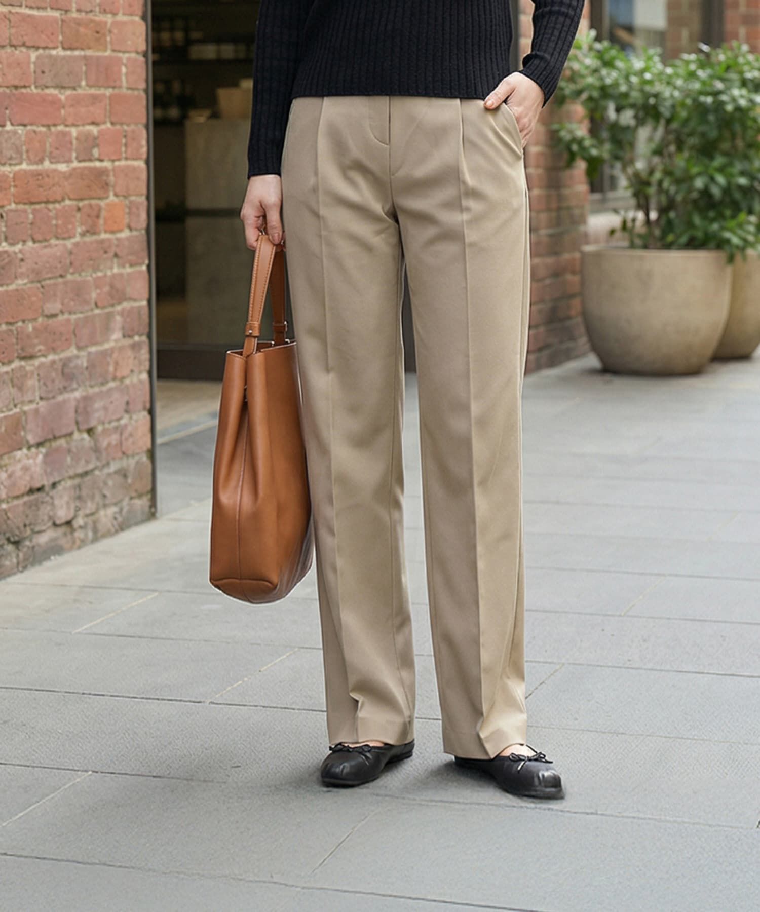 STYLE DELI「内ゴム伸縮ストレートパンツ」|その他|サンドベージュ