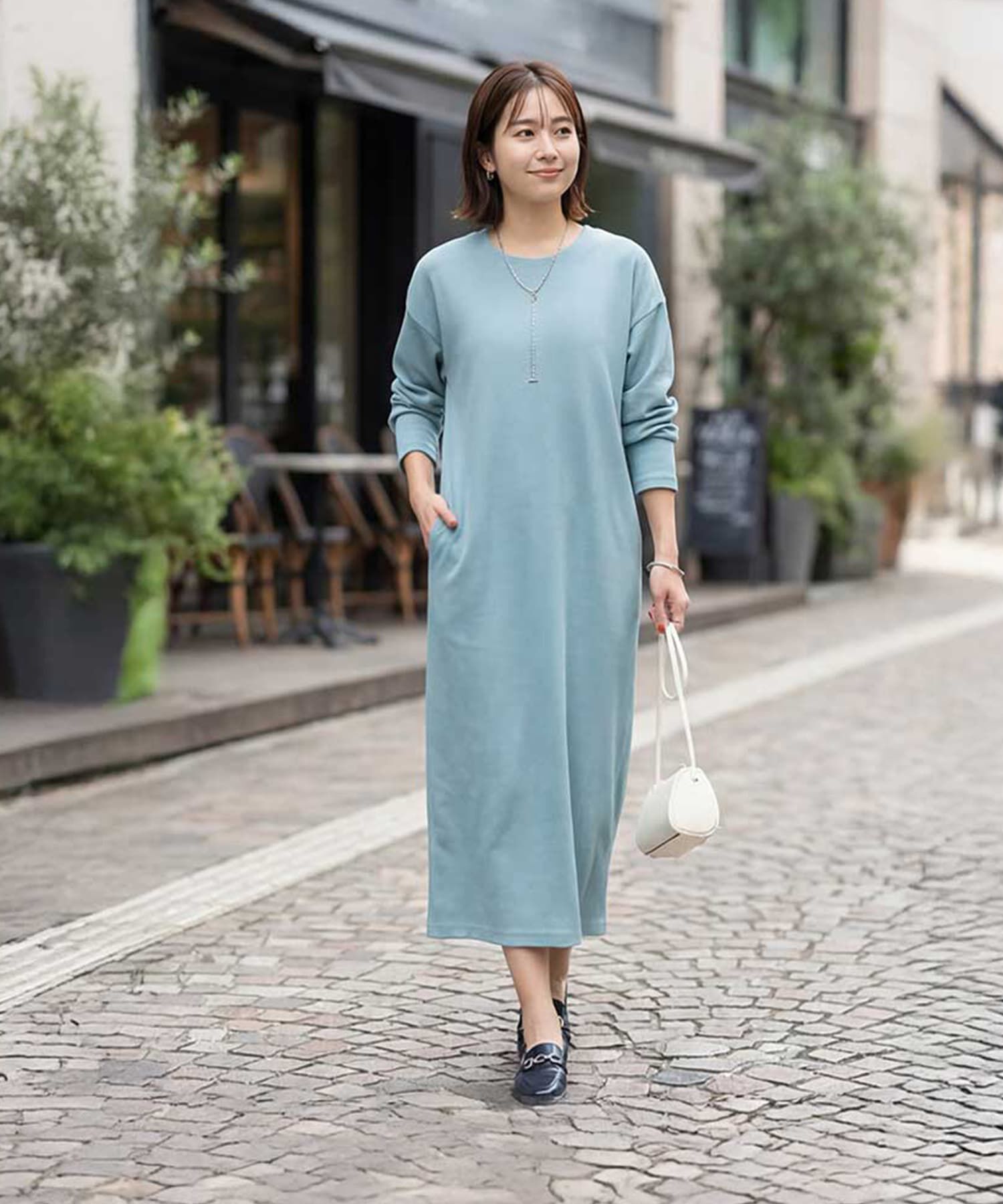  「リブ生地relaxストレートワンピース」|ワンピース|ライトブルー