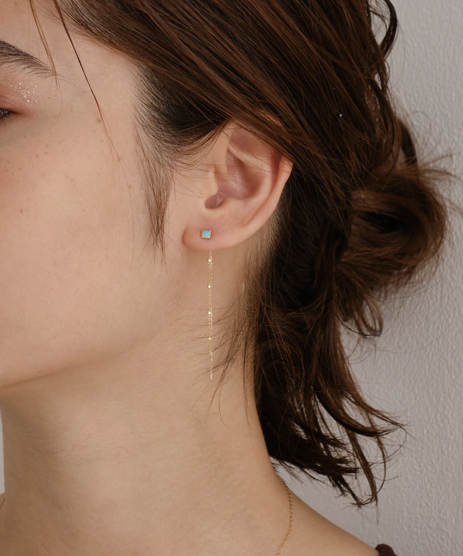 JUPITER「【片耳】K10スクエア天然石ピアス　ターコイズ」|ピアス|