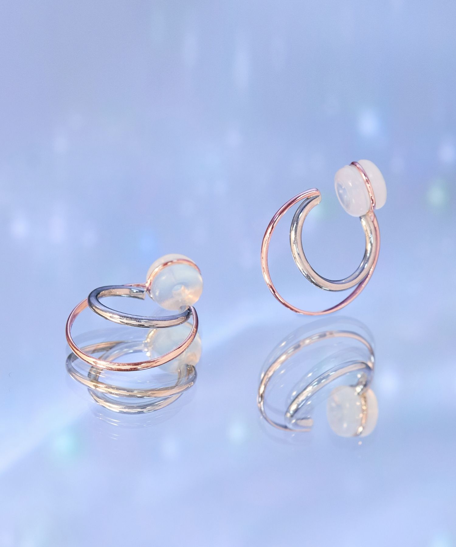 JUPITER「【K10&SV925】ダブルラインコンビフープイヤリング　ピンクゴールド」|イヤリング|