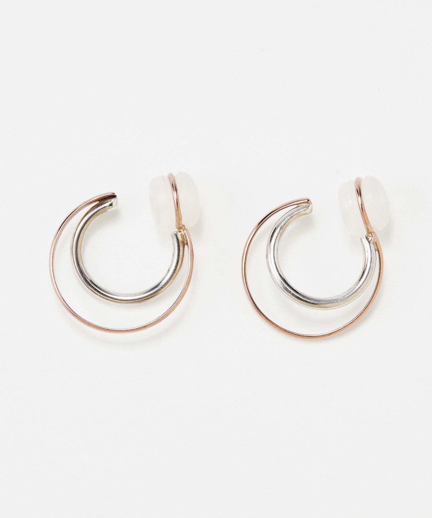 JUPITER「【K10&SV925】ダブルラインコンビフープイヤリング　ピンクゴールド」|イヤリング|