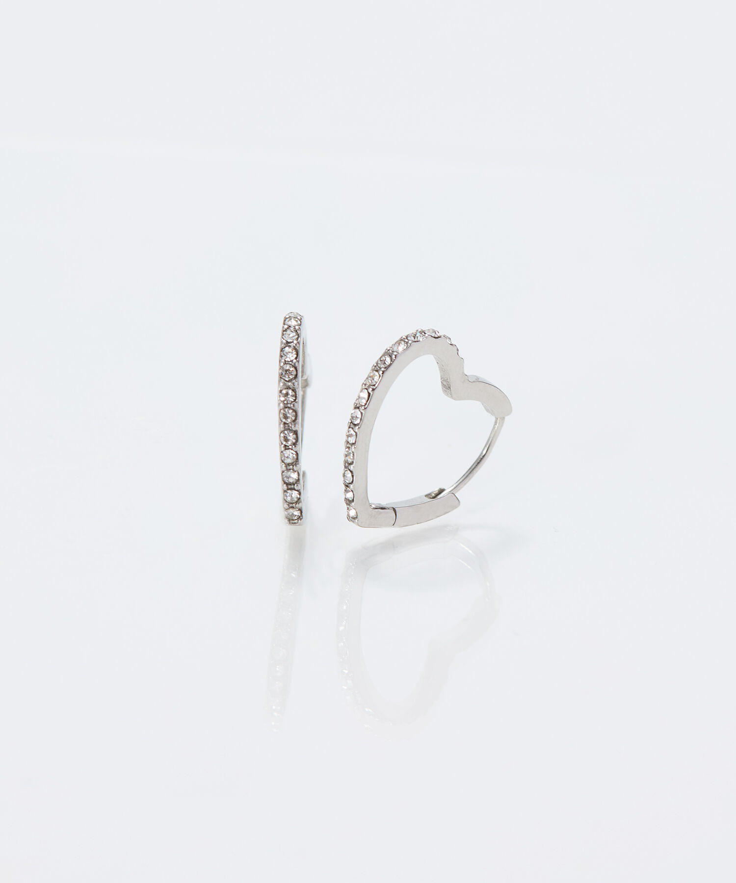 Phoebe「【金属アレルギー対応】ワンタッチライナーハートビジューフープピアス　シルバー」|ピアス|シルバー