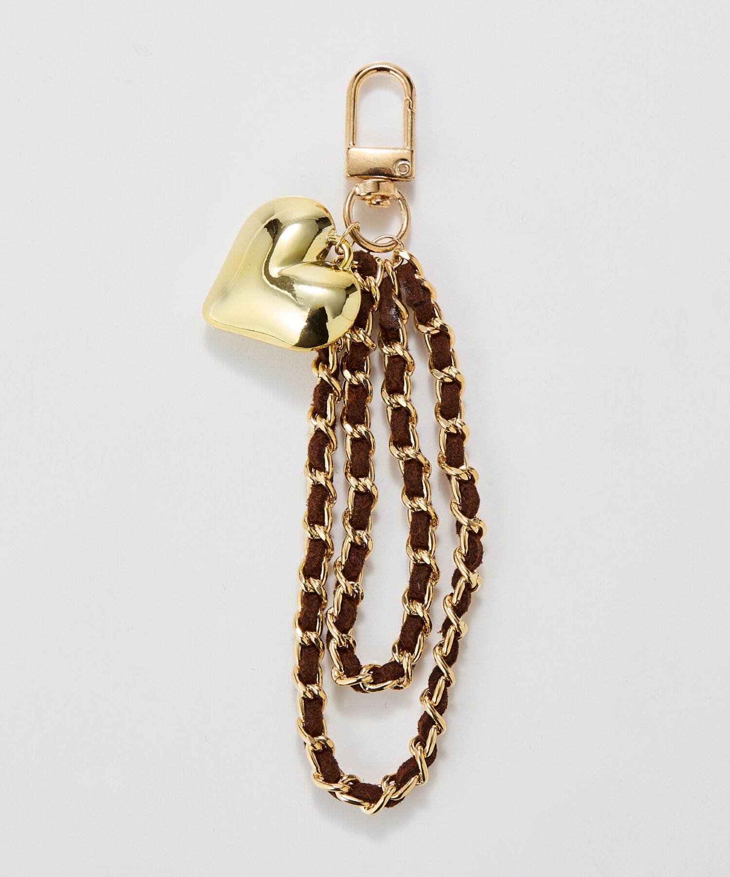 Phoebe「スウェードチェーンハートバッグチャーム　ブラウン　ゴールド」|チャーム・キーホルダー|