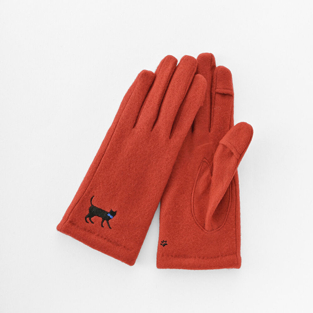 BACKYARD FAMILY「クロダ 手袋 レディース 通販 グローブ 手ぶくろ 暖かい かわいい ねこ スマートフォン対応」|手袋|レッド1