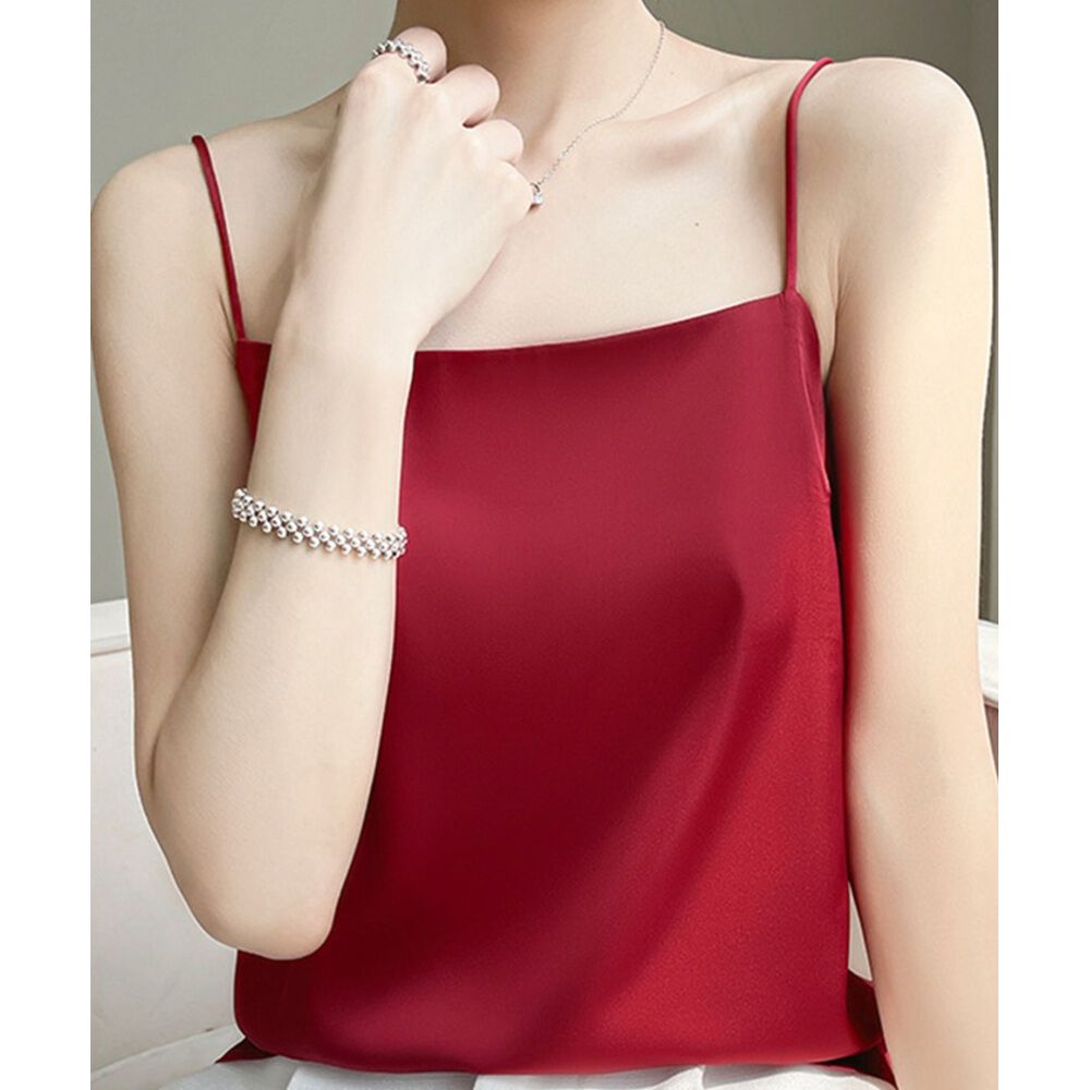 BACKYARD FAMILY「キャミソール カップなし 通販 サテン キャミ サテンキャミ さらさら 透けにくい レディース」|その他|レッド1