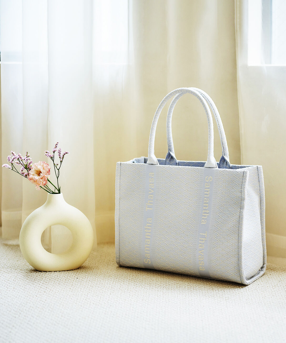 Samantha Thavasa「ステッチワークジャガード ハンドバッグ」|ハンドバッグ|ダルブルー