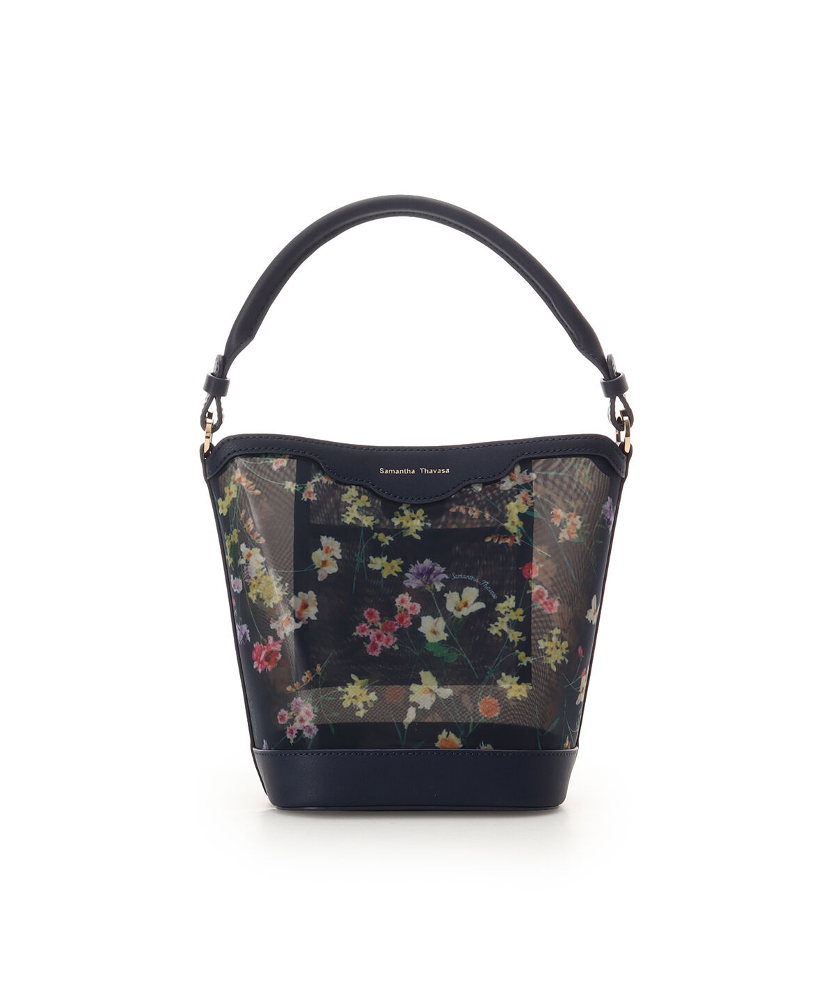 Samantha Thavasa「フラワーモチーフチュール ワンハンドルバッグ」|ハンドバッグ|ネイビー