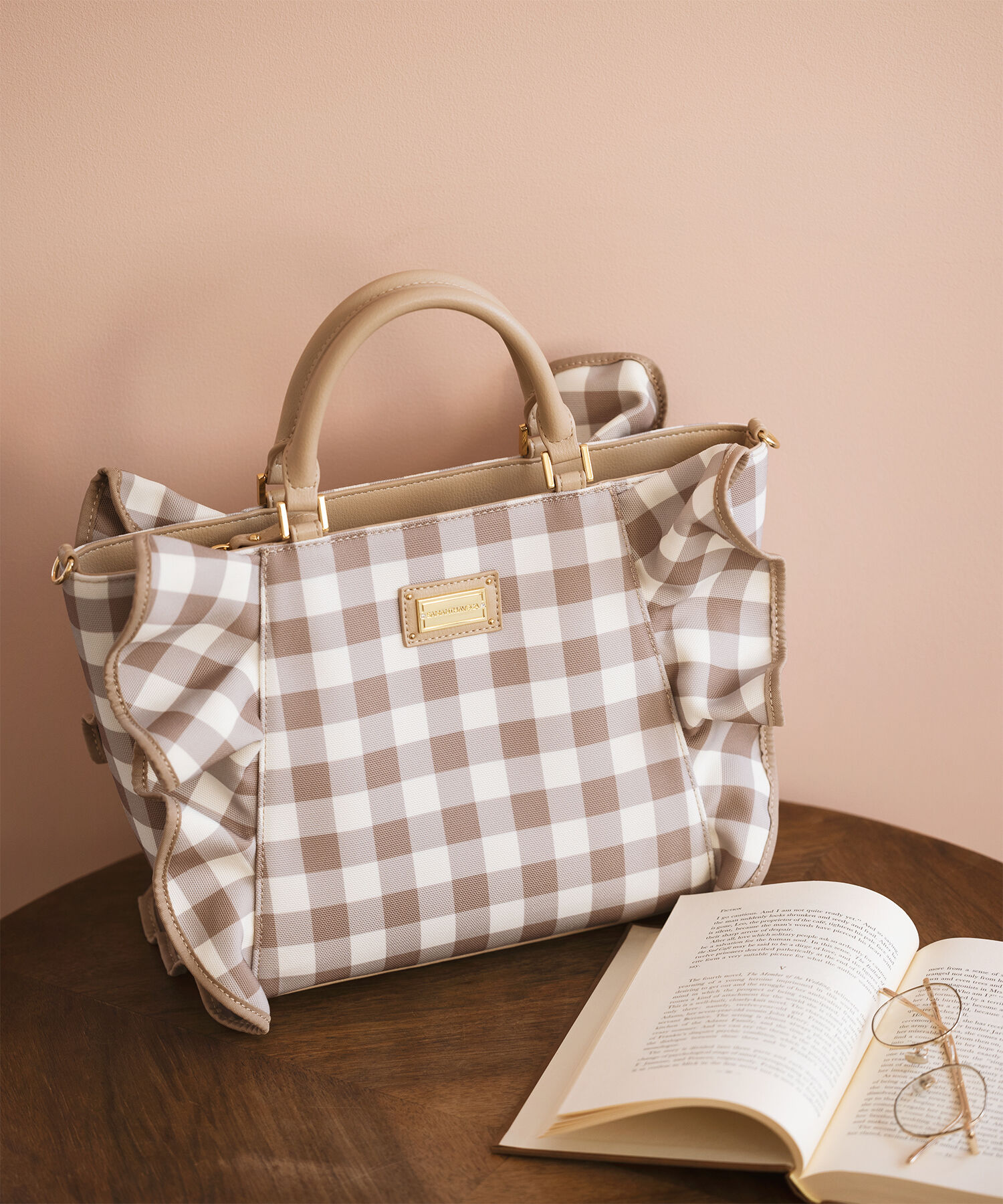 Samantha Vega「チェックフリルハンドバッグ（大）」|ハンドバッグ|ブラウン