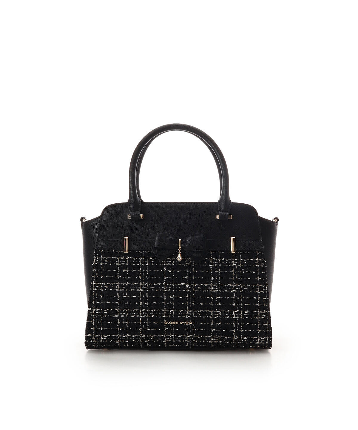 Samantha Vega「ツイードアクセントリボンハンドバッグ」|ハンドバッグ|ブラック