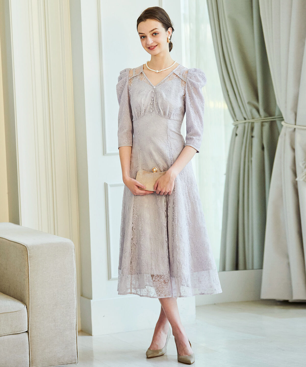 アンドクチュール「エンブロイダリーレースドレス」|ドレス|ラベンダー