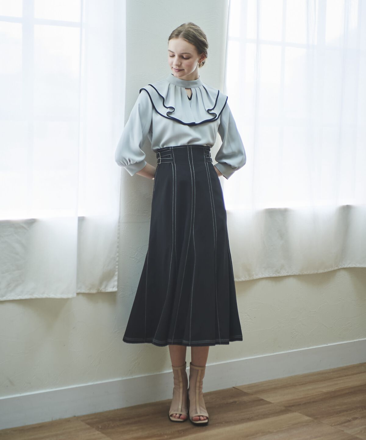 アンドクチュール「配色フリルケープブラウス」|シャツ・ブラウス|