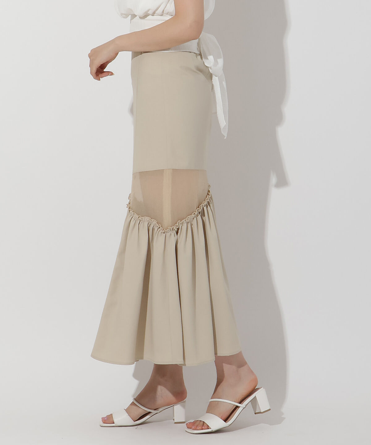 アンドクチュール「シアー切替フレアスカート」|フレア|