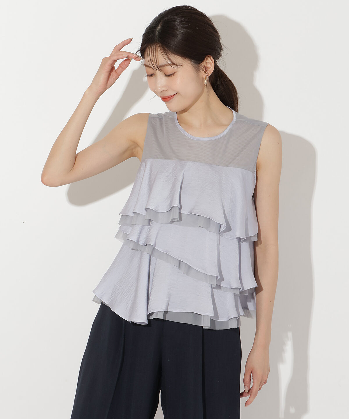 アンドクチュール「ティアードフリルブラウス」|シャツ・ブラウス|ブルー