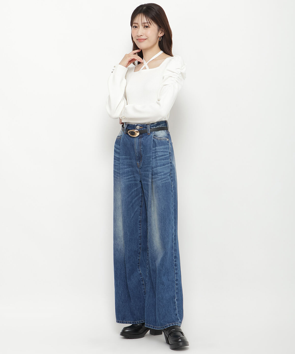 アンドクチュール「タックワイドデニムパンツ」|デニム|