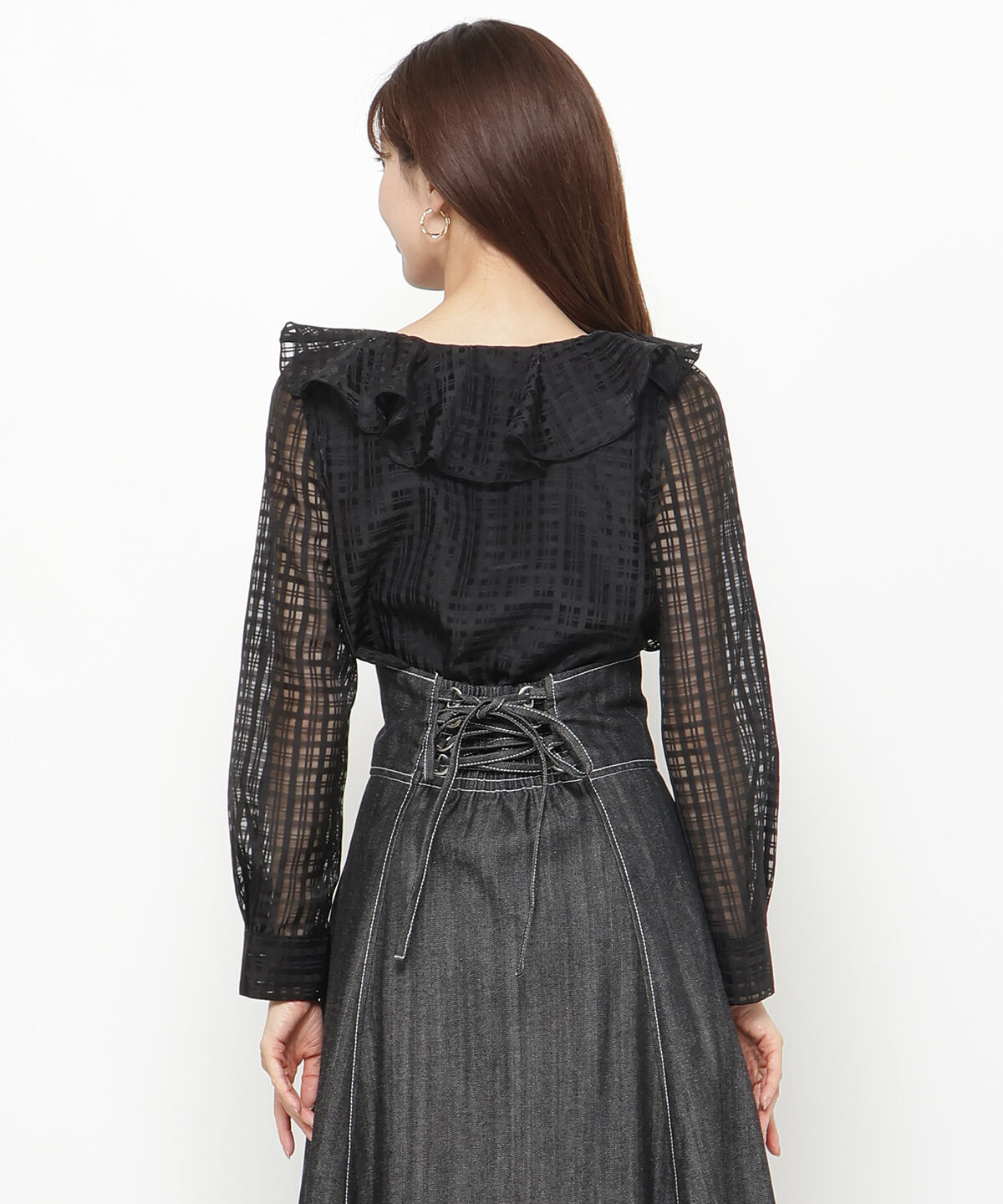 アンドクチュール「シアーチェックフリルブラウス」|シャツ・ブラウス|