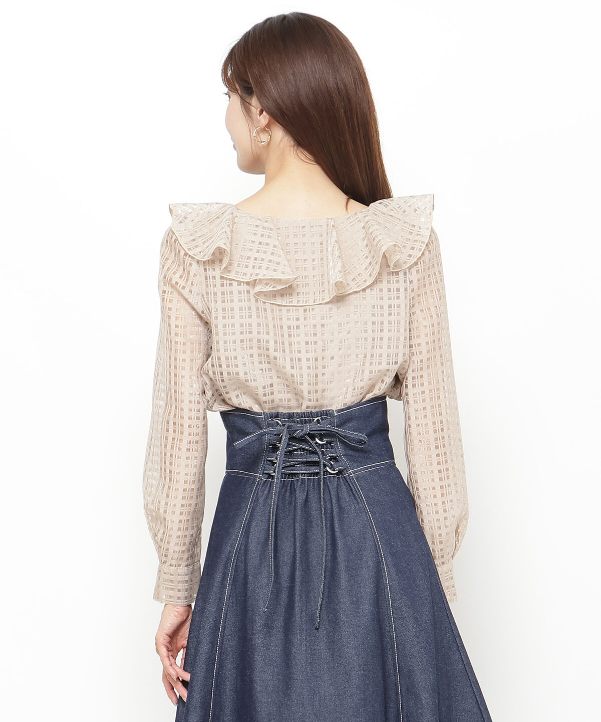 アンドクチュール「シアーチェックフリルブラウス」|シャツ・ブラウス|