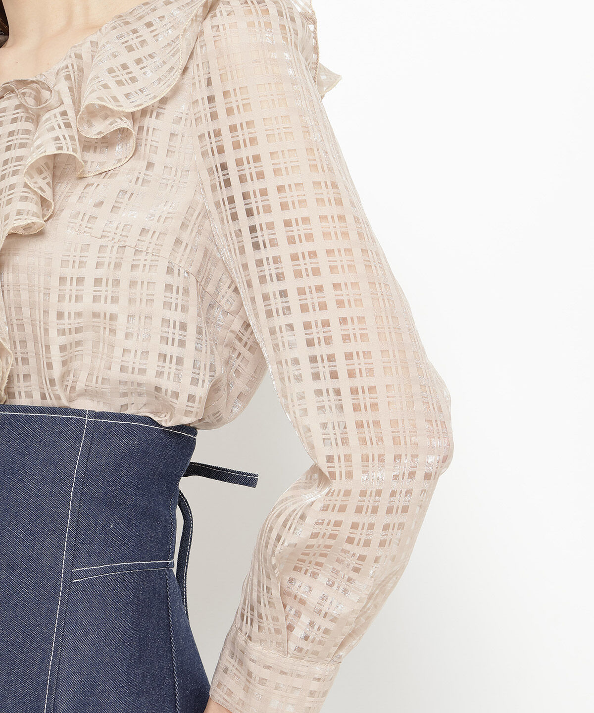 アンドクチュール「シアーチェックフリルブラウス」|シャツ・ブラウス|