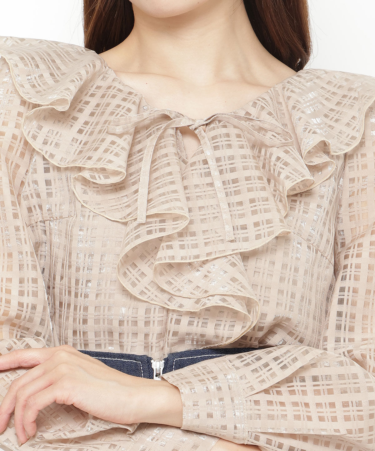 アンドクチュール「シアーチェックフリルブラウス」|シャツ・ブラウス|