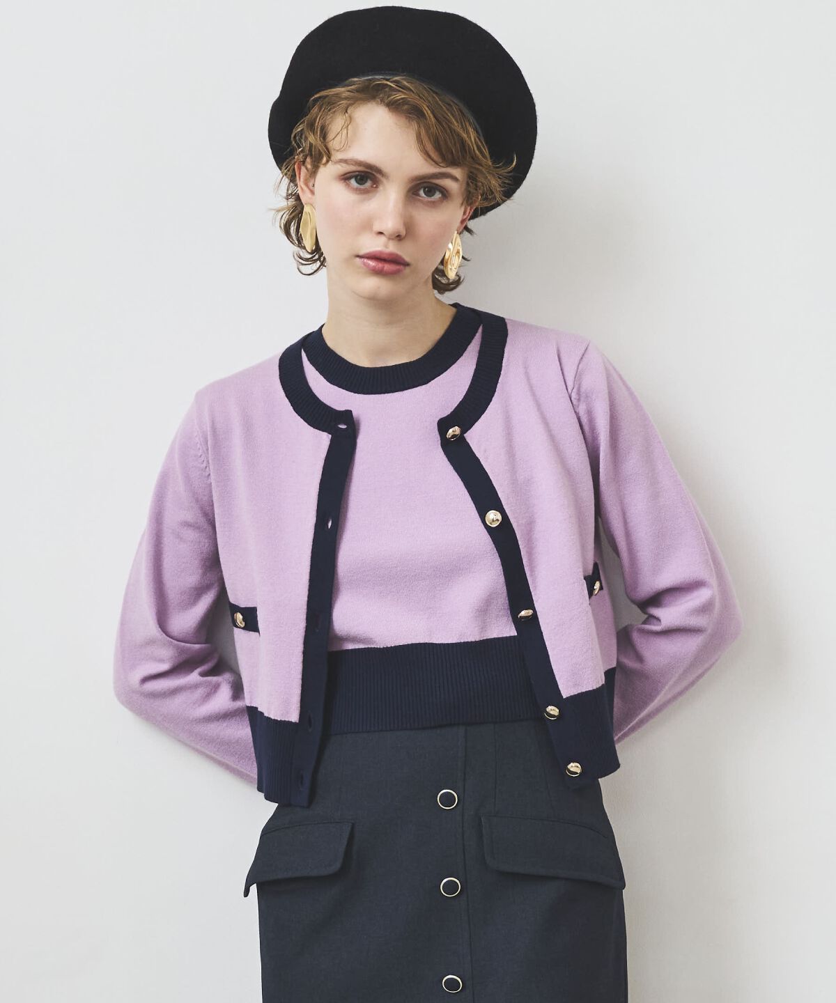 アンドクチュール「配色ニットアンサンブル」|カーディガン|