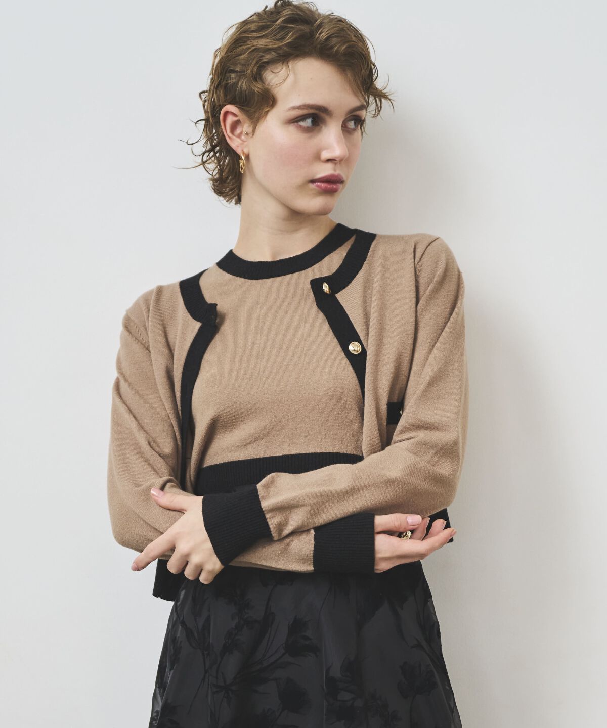 アンドクチュール「配色ニットアンサンブル」|カーディガン|