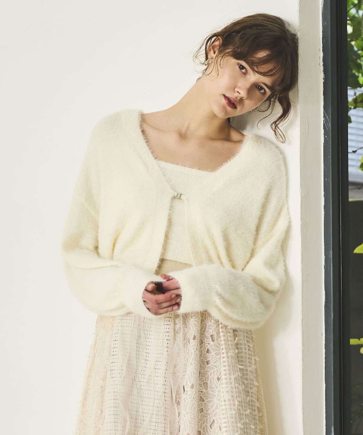 アンドクチュール「シャギーボレロアンサンブルニット」|カーディガン|オフ