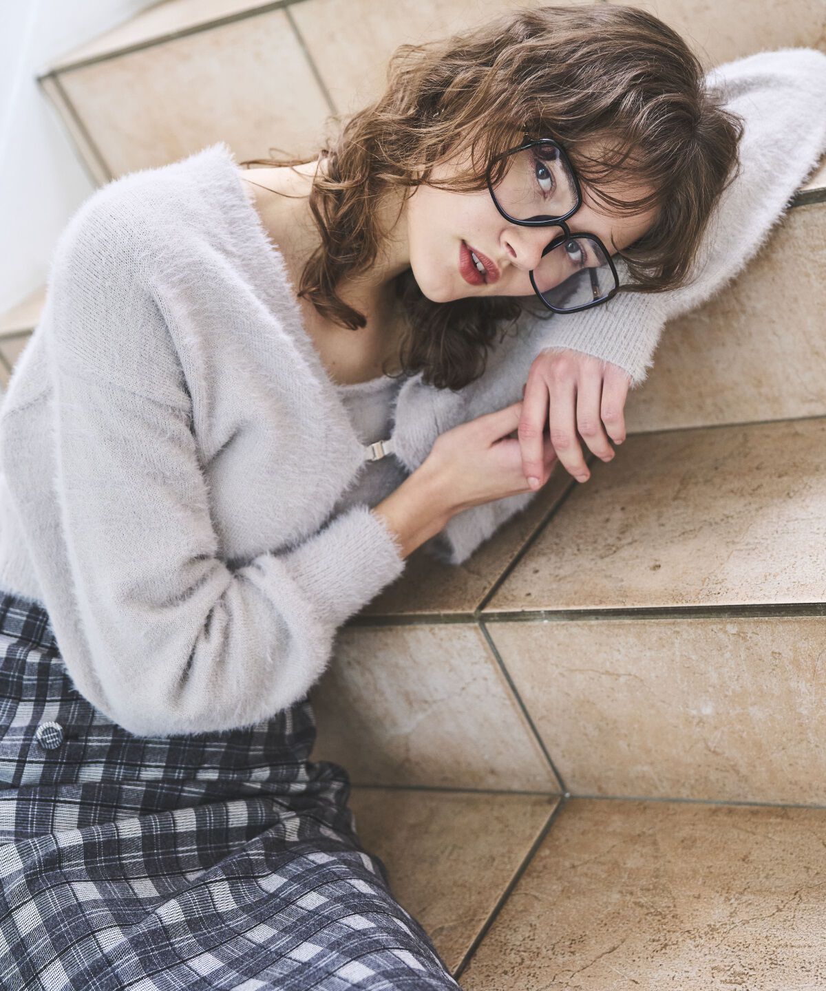 アンドクチュール「シャギーボレロアンサンブルニット」|カーディガン|ライトグレー