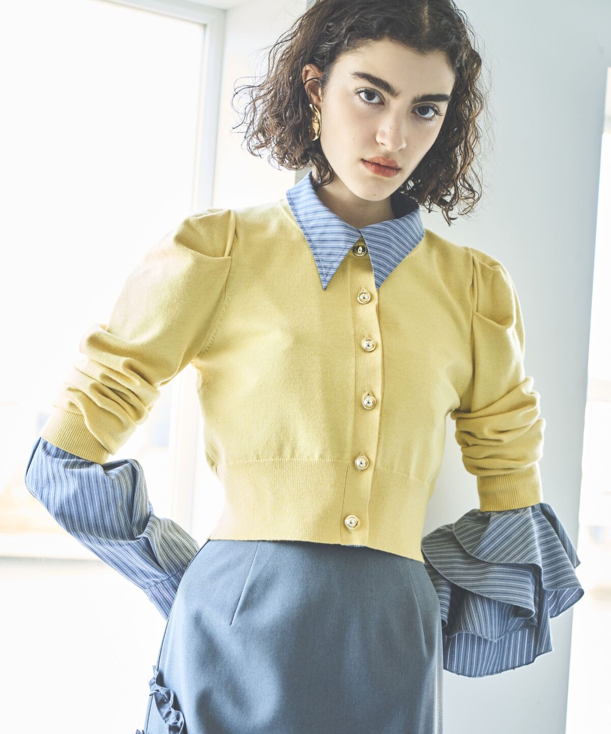 アンドクチュール「パワショルクルーネックカーディガン」|カーディガン|イエロー