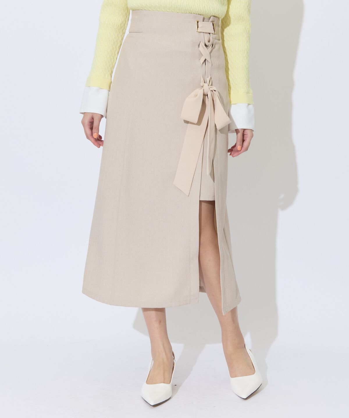 アンドクチュール「サイドレースアップリボンスリットスカート」|タイト|