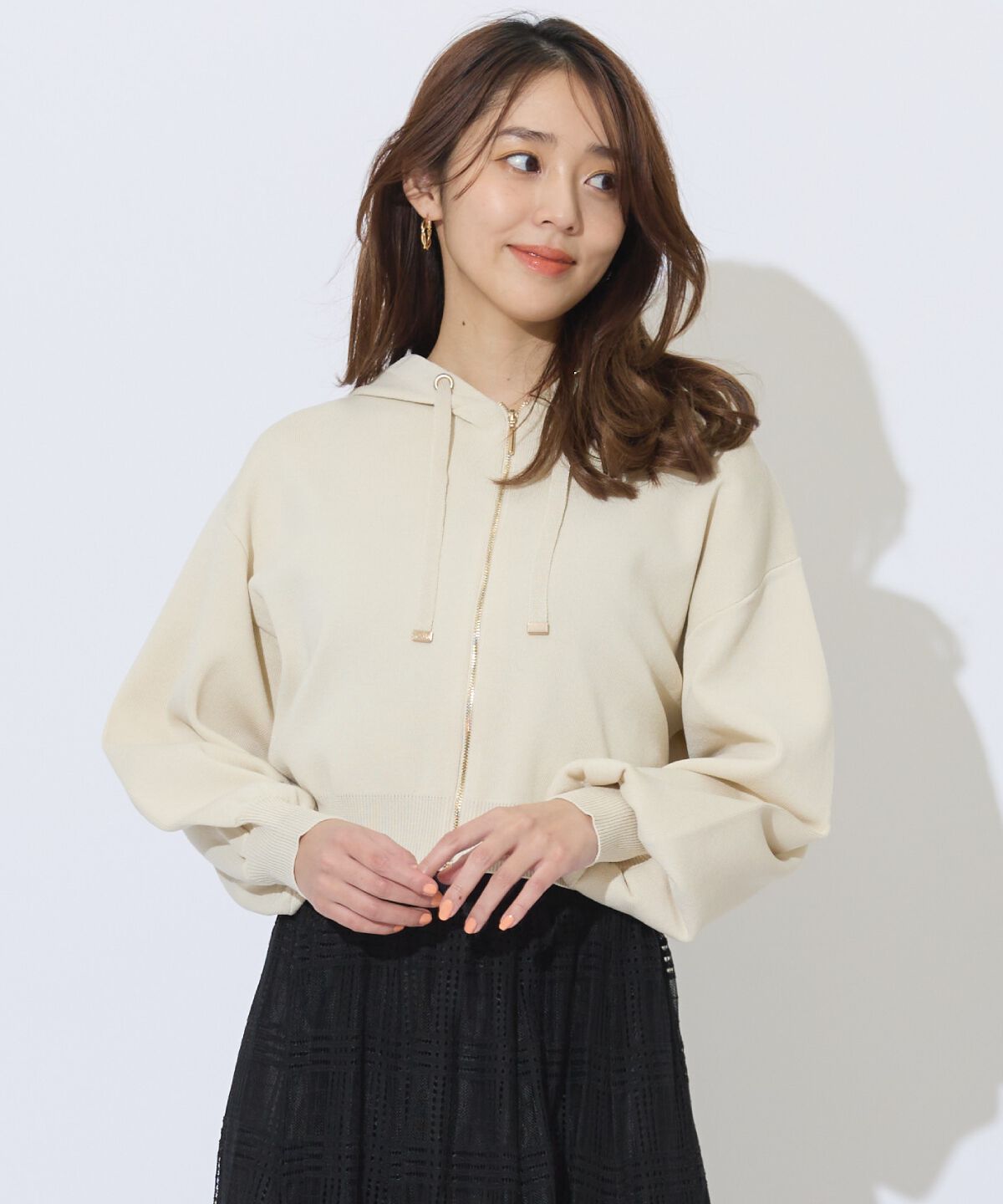 アンドクチュール「クロップドニットフーディー」|パーカー|