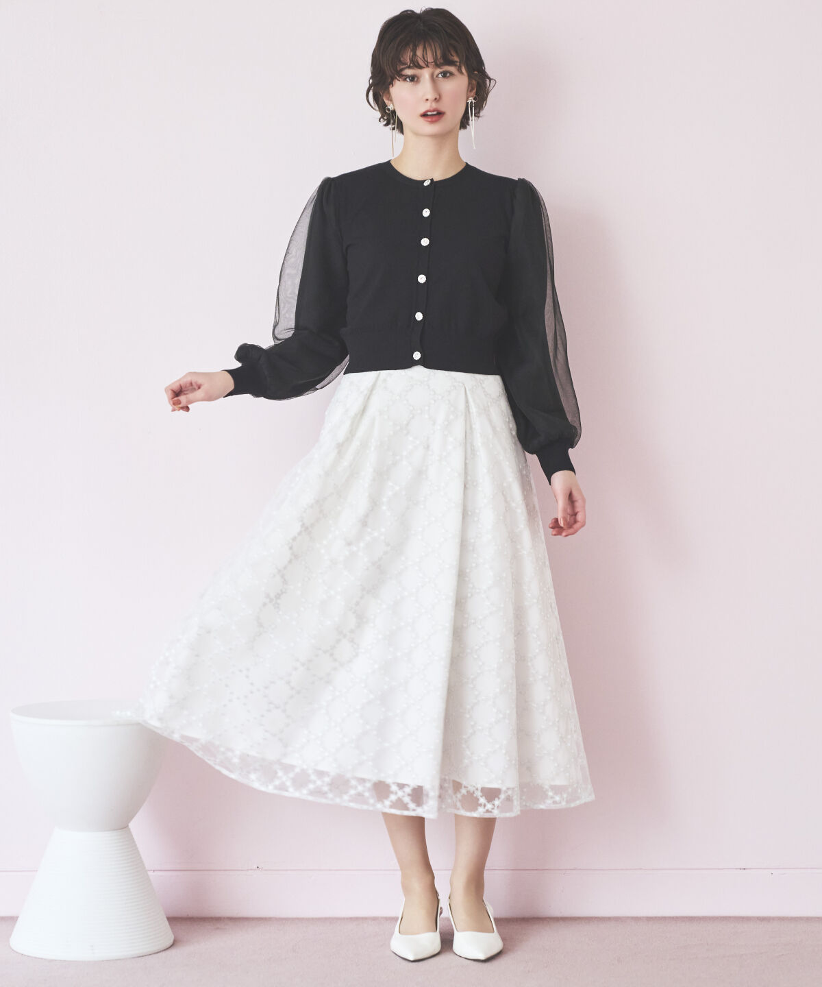 アンドクチュール「シアースリーブビジューカーディガン」|カーディガン|