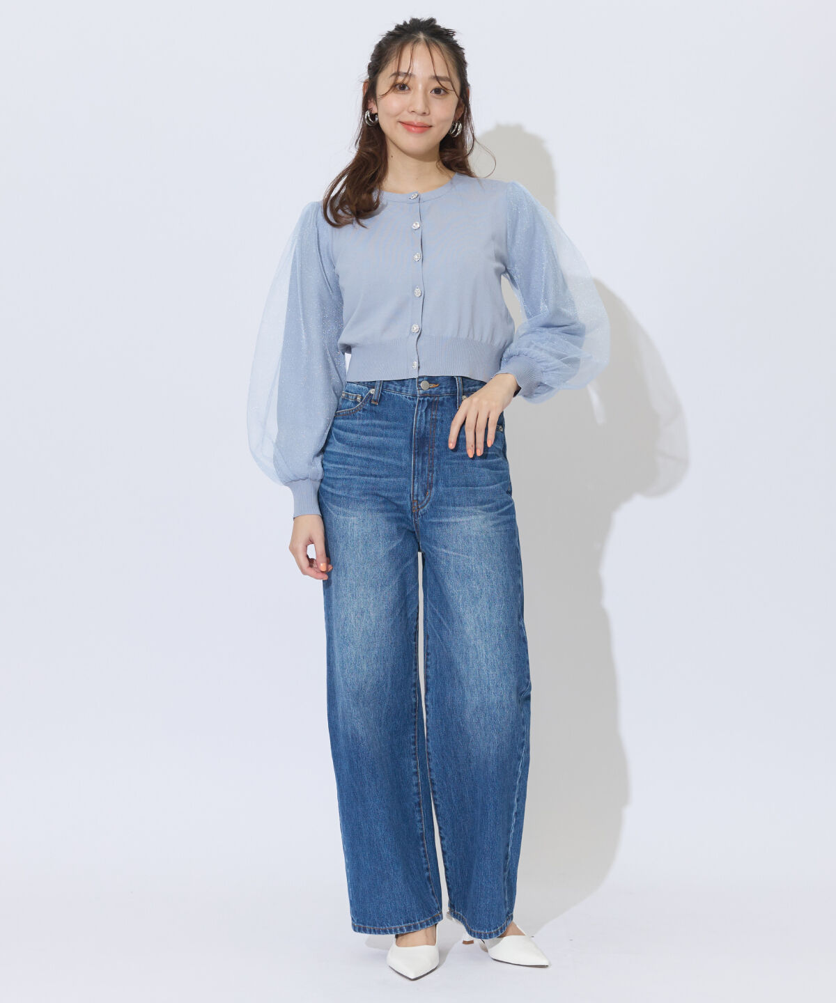 アンドクチュール「シアースリーブビジューカーディガン」|カーディガン|