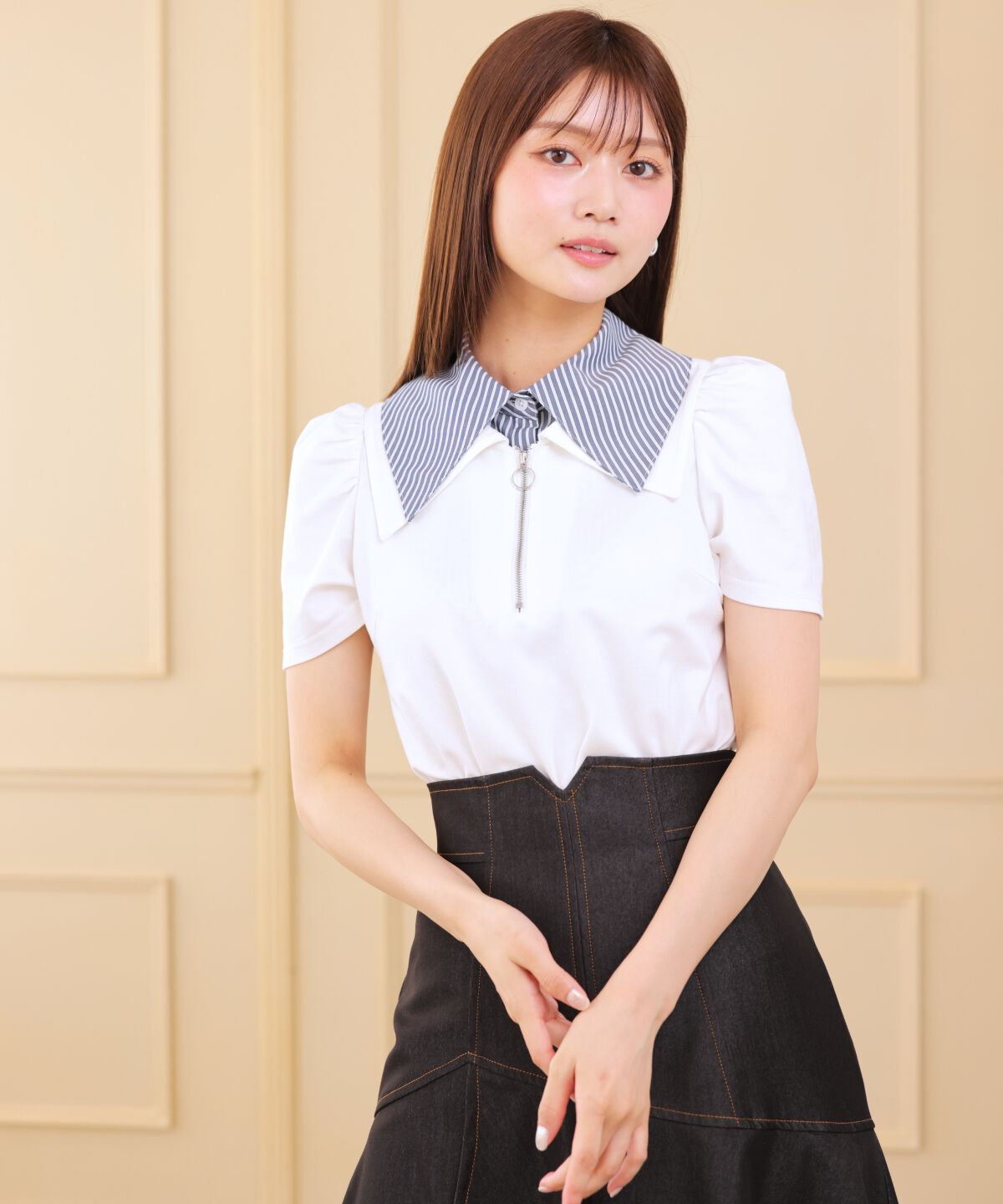 アンドクチュール「ダブルカラーZIPプルオーバー」|シャツ・ブラウス|オフ