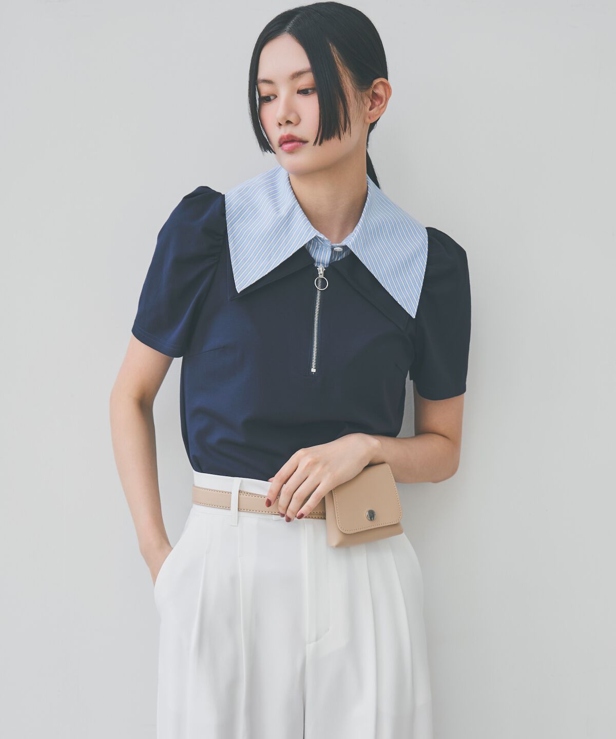 アンドクチュール「ダブルカラーZIPプルオーバー」|シャツ・ブラウス|