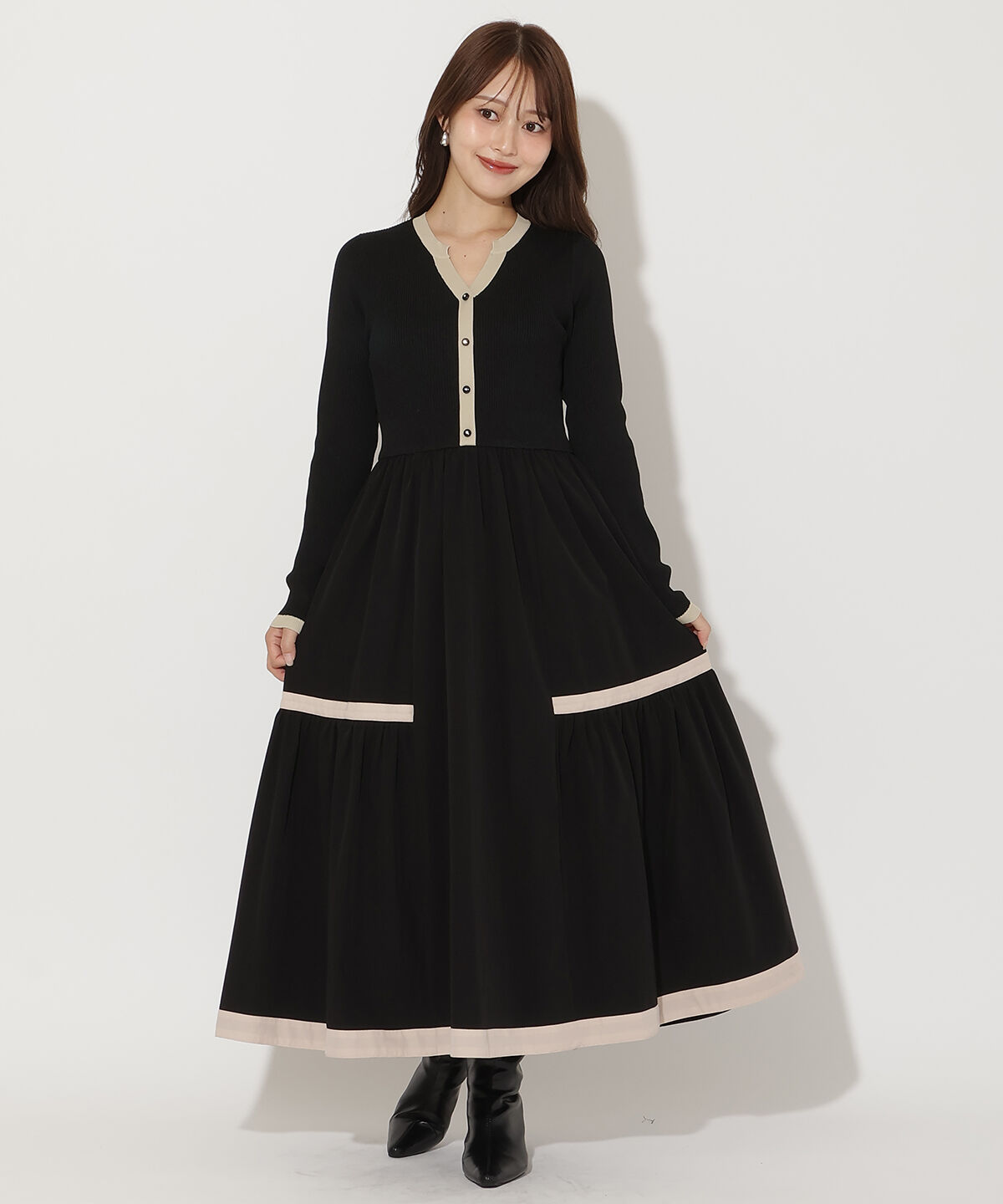 アンドクチュール「配色ニットドッキングワンピース」|ワンピース|