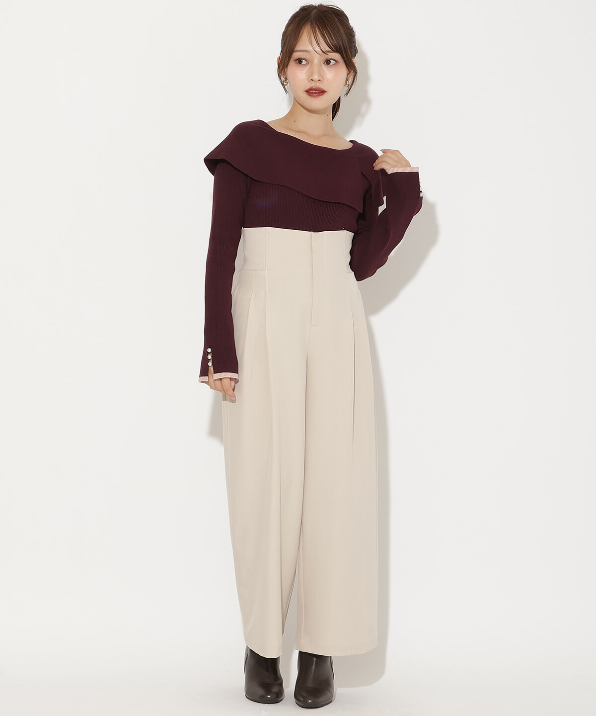 アンドクチュール「アシンメトリーカラーニットプルオーバー」|ニット・セーター|