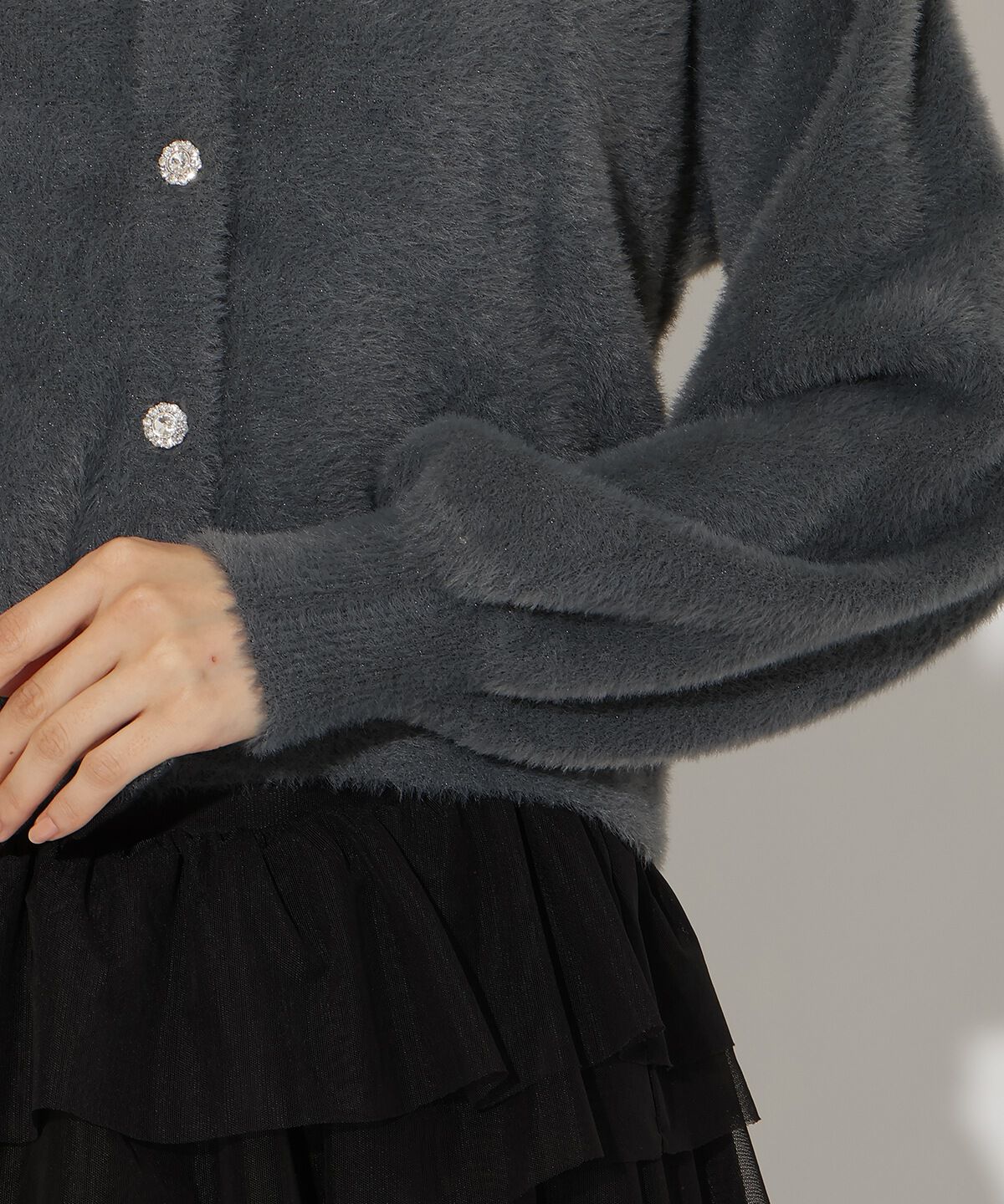 アンドクチュール「ラメフェザーショルダーリボンアンサンブル」|カーディガン|