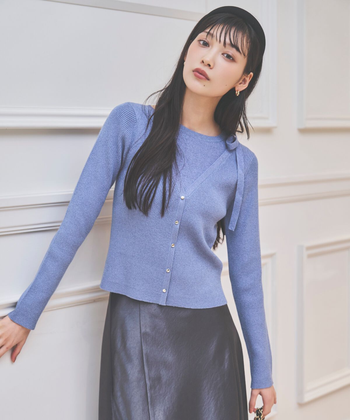 アンドクチュール「ホルタードッキングカーディガン風プルオーバー」|ニット・セーター|ブルー