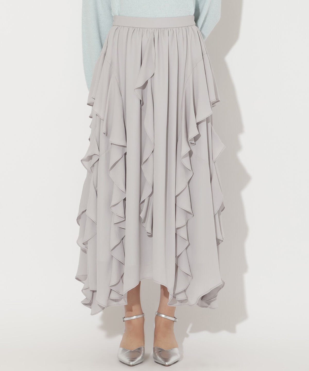 アンドクチュール「ラッフル切替フレアスカート」|フレア|