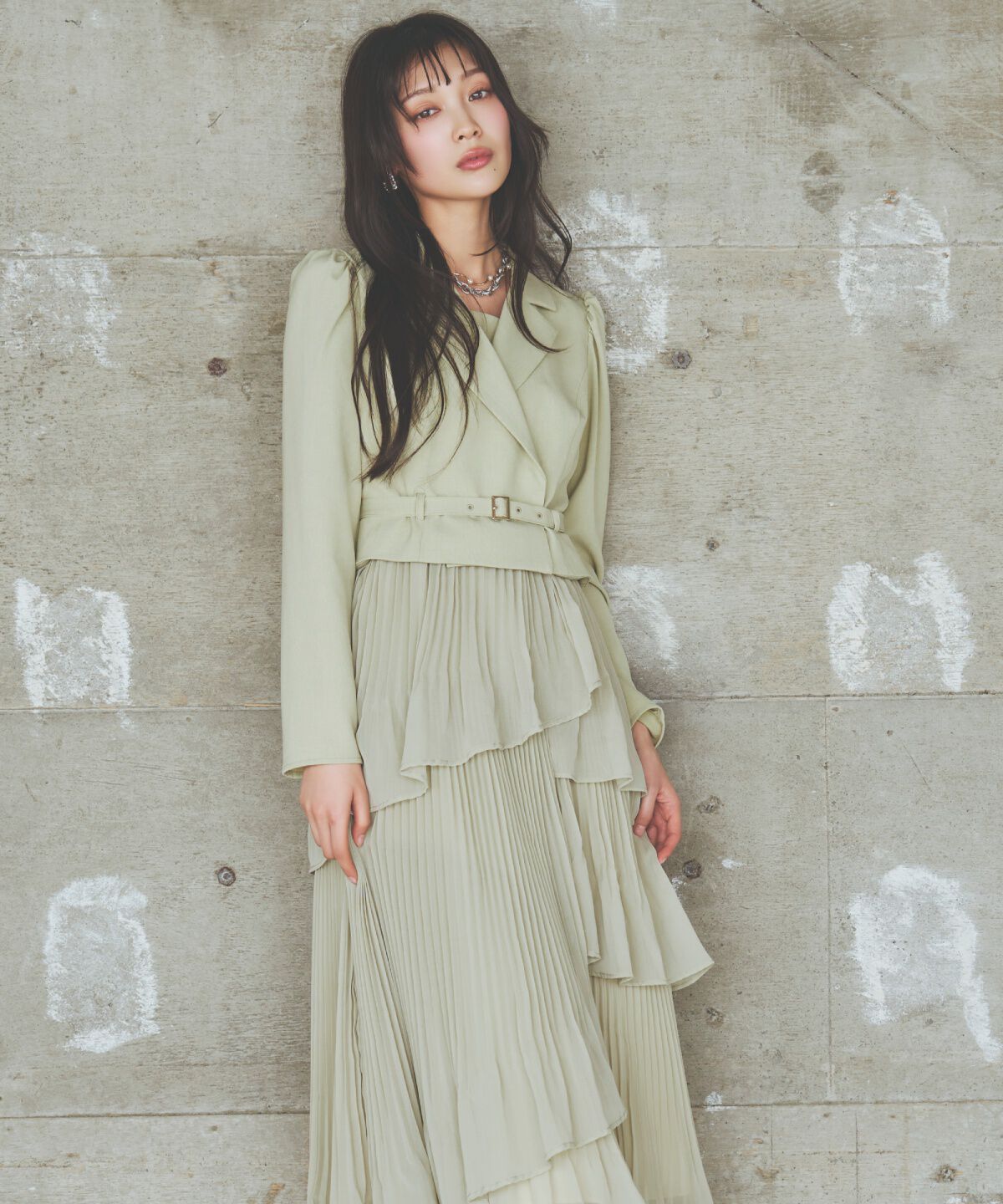 アンドクチュール「ジャケットレイヤードプリーツワンピース」|ワンピース|